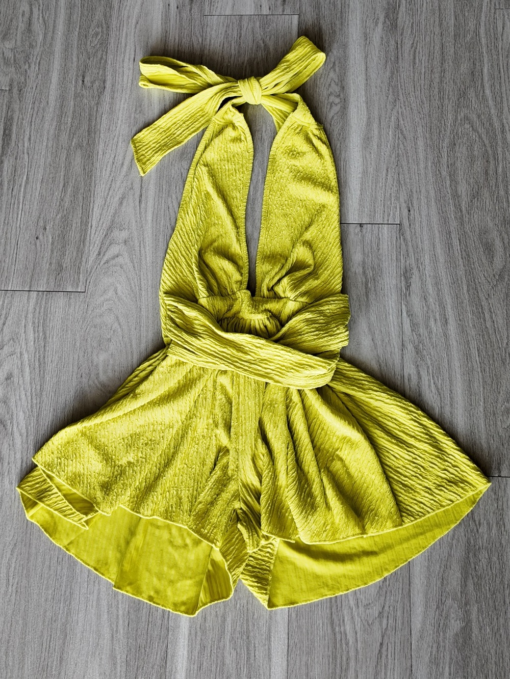 Plunge Halter Romper in Chartreuse